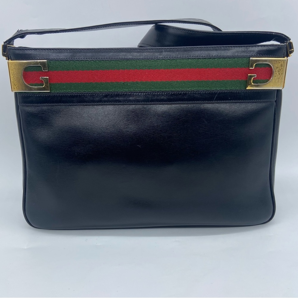 Vintage Gucci Leather Shoulder Bag with Sherry Strip